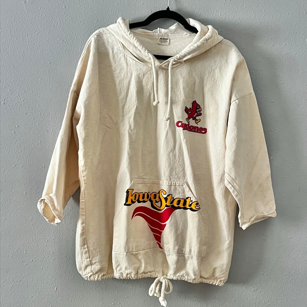 Rare 1980s Vintage lowa State Cyclones Canvas Hoodie XL OSFA Beige B.R.Others